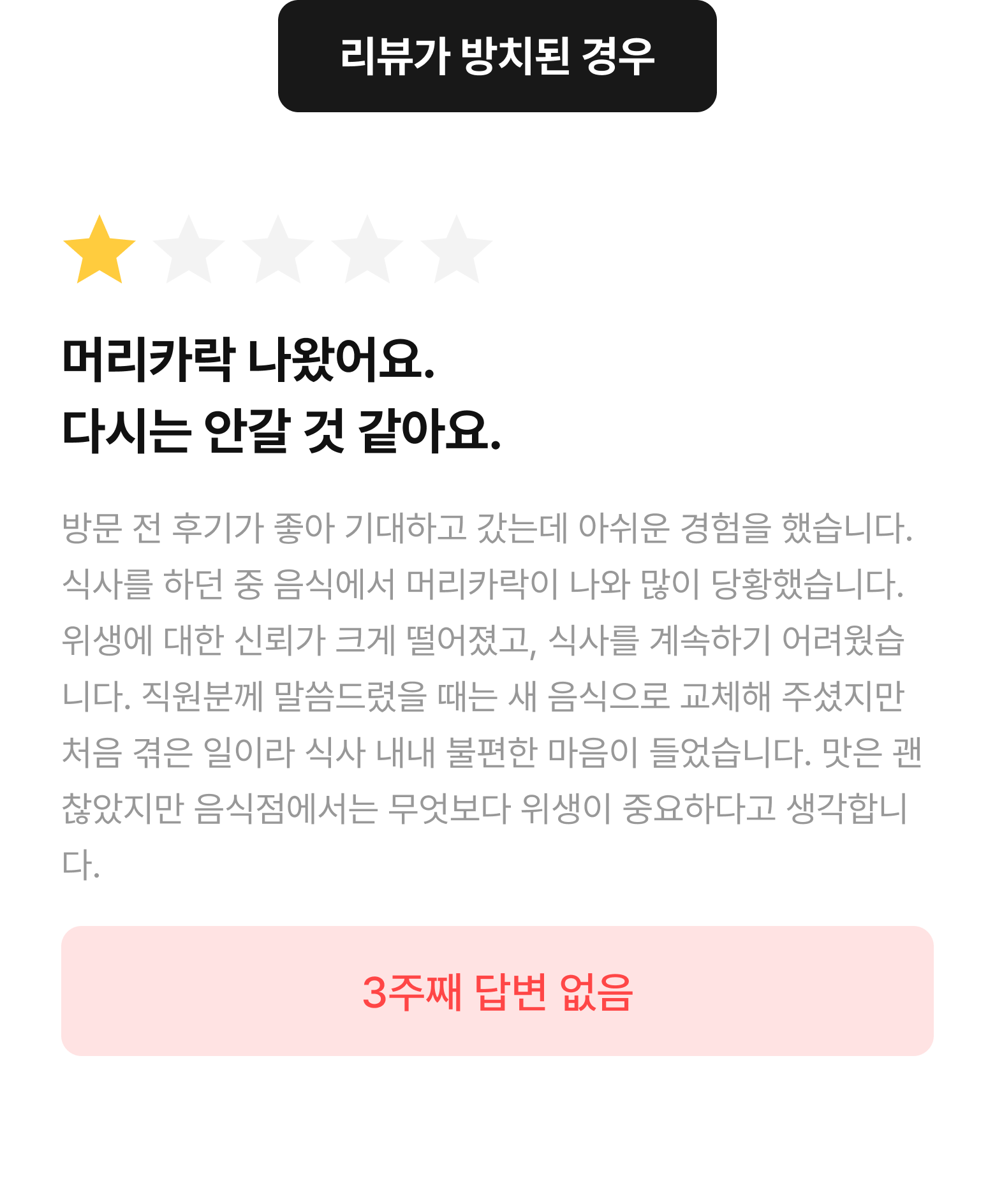 방치된 부정 리뷰 예시